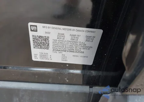 2022 Chevrolet Equinox Awd Ls z USA, uszkodzony, nr VIN 2GNAXSEV5N6152555